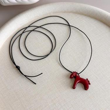 Imagem de 1 colar de pônei de metal, pingente de cavalo colorido, corrente de suéter ajustável na moda, Small, Metal, Sem Pedra Preciosa