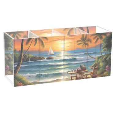 Imagem de TSENQUE Cena de praia, paisagem marítima, bonito, porta-canetas, arte, divertida, artística, caneta, caneta, acrílico, fixo, porta-copos