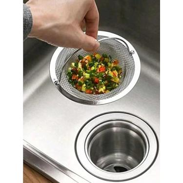 Imagem de 1 coador de pia de cozinha, equipado com uma alça para evitar bloqueio, adequado para descarregar resíduos de vegetais e frutas