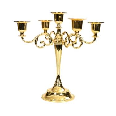 Imagem de 1 castiçal de metal dourado com 5 cabeças, suporte de vela com design ramificado, suporte de vela afunilado com acabamento polido, decoração de casa para sala de jantar, casamento, Natal, festa