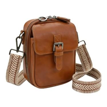 Imagem de VALTESSA Bolsa tiracolo pequena para mulheres, bolsa de viagem de couro vegano designer bolsa de ombro carteira transversal com compartimentos para cartão, Marrom