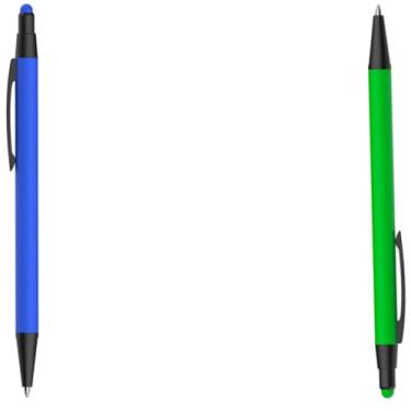 Imagem de Caneta Esferográfica em Metal Emborrachada com Ponta Touch, Escrita Azul, Média, Ambidestro, Cilíndrico (Azul e Verde)