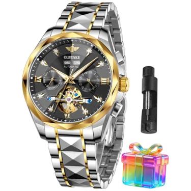 Imagem de OUPINKE Relógios masculinos automáticos esqueleto automáticos automáticos mecânicos pretos luxuosos cristal safira cristal presentes relógios de pulso