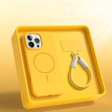 Imagem de Capa protetora de silicone com cordão magnético para iPhone 15, 14, 16 Plus, 11, 12, 13, 16 Pro Max, capa macia, amarela, para iPhone 15 Pro