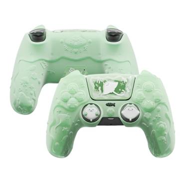 Imagem de PlayVital Capa para controle PS5 – Capa de silicone semitransparente da série Ocean Whisper para controle PS5 com aderência de polegar e adesivo, compatível com estação de carregamento, proteção total