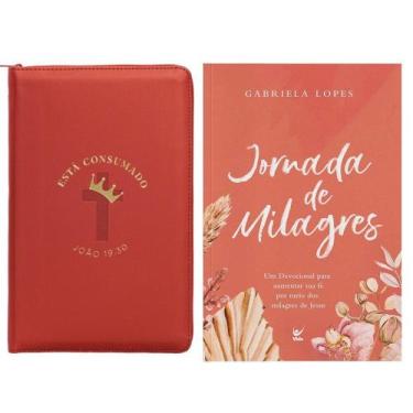 Imagem de Kit presente dia das mães - bíblia c zíper courosoft vermelha + livro 