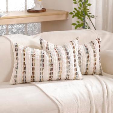 Imagem de Yamminess Conjunto de 2 capas de travesseiro listradas amarelas 50 x 30 cm, almofadas decorativas de chenille, capa de almofada quadrada para sofá, cama, sala de estar, decoração de inverno.