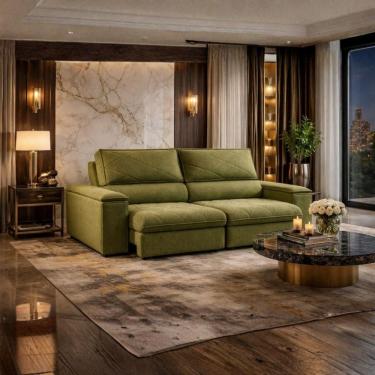 Imagem de Sofá Konrad Retrátil Reclinável Mônaco 2,10 Metros Bouclê Verde