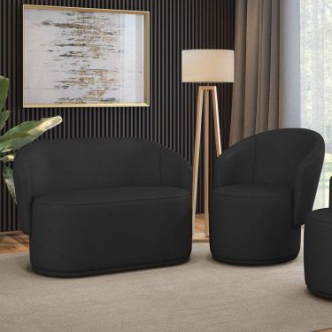Imagem de Sofá Namoradeira E Poltrona Orgânica Para Sala Malu Sintético Preto M11 - D`rossi