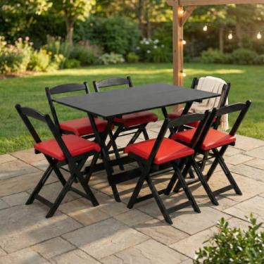 Imagem de Conjunto Mesa Dobrável Área Externa 120x70cm com 6 Cadeiras Estofadas 