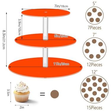 Imagem de Suporte de cupcake vermelho laranja, 3 camadas, chá, acrílico, torre, aniversário, casamento, sobremesa, decoração de cupcakes, decoração de comida