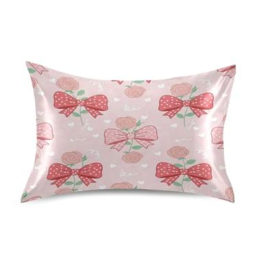 Imagem de Blueangle Fronha de cetim refrescante para cabelo e pele, capa de almofada rosa para dia dos namorados, tamanho Queen 50,8 x 76,2 cm com fecho de envelope (391)