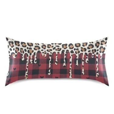 Imagem de Wassud Fronha de cetim xadrez leopardo dia dos namorados para cabelo e pele fronhas de seda lisa king size capas de travesseiro respiráveis com fecho de envelope