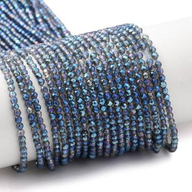 Imagem de 20 fios minúsculas contas de cristal transparentes de 2 mm contas de vidro galvanizadas redondas espaçadores soltos banhados a arco-íris para colar faça você mesmo, pulseira da amizade, fabricação de