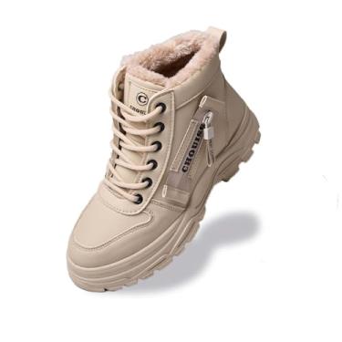 Imagem de Chouiss Botas de neve femininas, botas de inverno plataforma quentes, tênis de caminhada à prova d'água com zíper, Caqui, 39