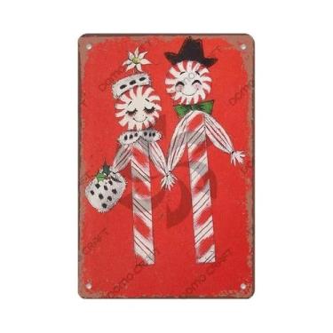 Imagem de Placa De Metal Vintage Feliz Natal Com Caixa De Música, Placa De Árvor