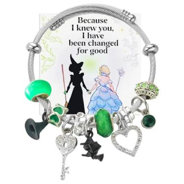 Imagem de TissueDeep Pulseira de bruxa, Elphaba e Galinda combinando pulseiras da amizade | Pulseiras inspiradas no mal com coroa brilhante, varinha mágica e pingentes de chapéu de bruxa, One Size, Vidro