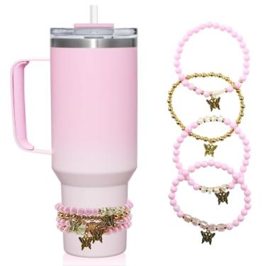 Imagem de Pulseiras para acessórios Stanley Cup, 4 peças de acessórios de copo Stanley rosa borboleta, adequado para copos de 1,134 g e 850 g com alça (rosa)