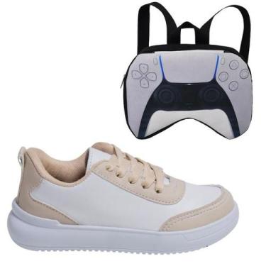 Imagem de Tênis Infantil Masculino Casual Jogging Nude Preto Branco Colegial Con