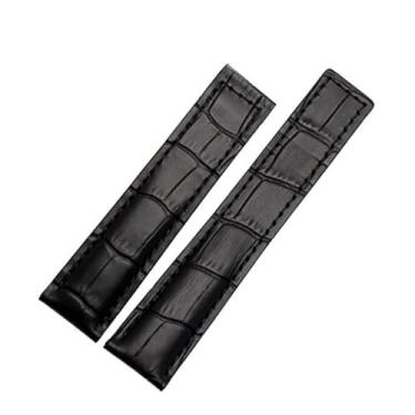 Imagem de SAAWEE Pulseira masculina de couro bovino genuíno para TAG Heuer Carrera Lincoln 19 mm, 20 mm, 22 mm, preta, marrom, fivela dobrável (preta, sem fivela, 22 mm)