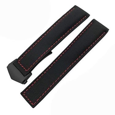 Imagem de KKFAUS Para Tag Heuer CARRERA AQUARACER 20mm 22mm pulseiras de relógio de lona nylon pulseira de couro dobrável fivela preta pulseira de relógio (cor: preto vermelho preto, tamanho: 20mm)