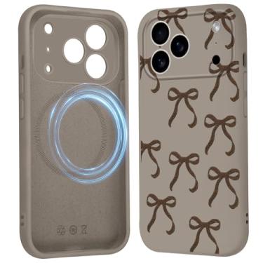 Imagem de Vulfwela Linda capa de telefone com laço de coquete para iPhone 17 Pro capa magnética de 6,3 polegadas, compatível com Magsafe, fita estética com padrão de laço capa de proteção de silicone líquido