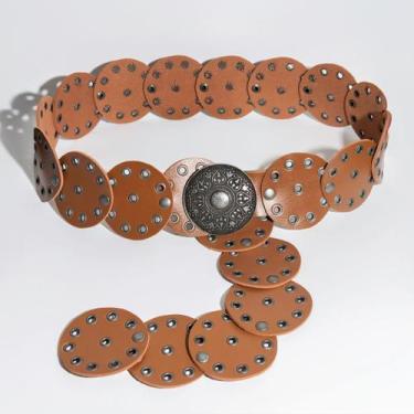 Imagem de Cinto Country Feminino Largo Boho Couro Elegante Redondo Detalhe Metal