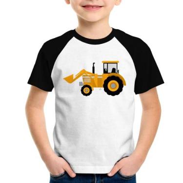 Imagem de Camiseta Raglan Infantil Trator Pá Carregadeira Amarelo - Foca na Moda