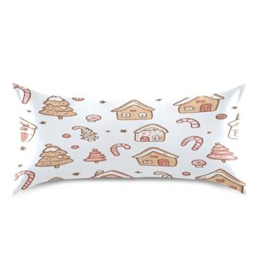 Imagem de Blueangle Fronha de cetim de biscoito de gengibre para cabelo e pele, fronha de seda, tamanho king (50,8 x 101,6 cm) - Capas de almofada de cetim refrescantes com fecho de envelope (113)