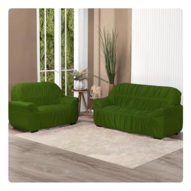 Imagem de Kit Capa de Sofá Elástica para 2 e 3 Lugares – Ajustável | Ideal para Decorar e Proteger sua Sala (VERDE OLIVA)