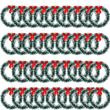 Imagem de Wavyknot 36 grinaldas de Natal de 30 cm com laço vermelho, guirlanda de Natal artificial a granel, decoração criativa de inverno, enfeites de árvore de Natal para janela, porta da frente, cozinha