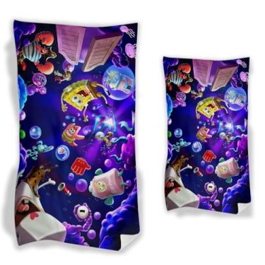 Imagem de Kit Toalha de Praia e Toalha de Rosto Infantil Bob Esponja, Tema Personagens, 2 Peças