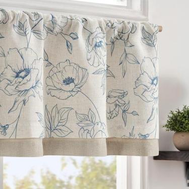 Imagem de Corain jinchan Linen Floral Valance 127x41 cm Azul Bege