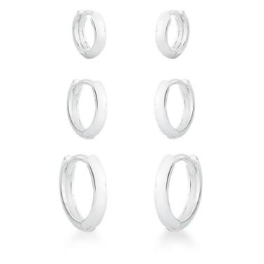 Imagem de Trio Brinco Argola Lisas Argolinhas Prata 925 Click Legitima - Vitta P