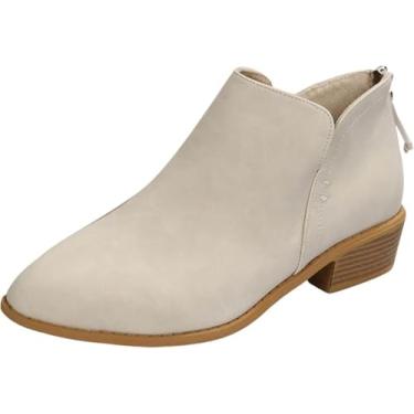 Imagem de Botas femininas de cano curto, salto baixo, bico fino, salto alto, sapatos ocidentais, Branco, 37