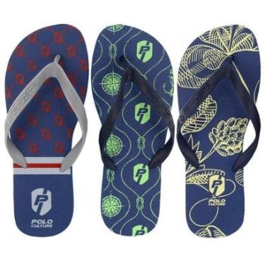 Imagem de Chinelo Masculino Borracha Polo Culture Estampado Kit 3-Masculino