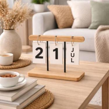 Imagem de Calendário De Mesa Permanente Em Madeira Dia E Mês Decoração Para Casa