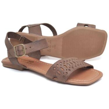 Imagem de Sandália Rasteira Feminina Casual em Couro Conforto com Fivela Ajustáv