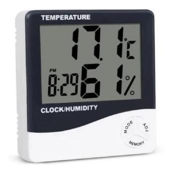 Imagem de Termo Higrômetro Medidor Temperatura Umidade Com Relógio Digital PD-003