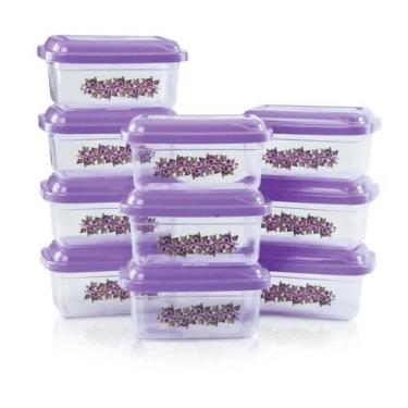 Imagem de Conjunto de Potes Retangulares 10 Peças Floral Lilás - Giplás, Lilás