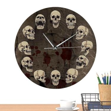 Imagem de Relógio de parede de caveira, relógio de caveira decorativo de Halloween | Decoração silenciosa moderna operada por bateria para Natal, banheiro, casa, sala de estar, cozinha, fazenda e quarto