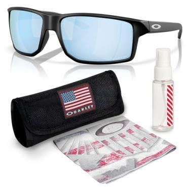 Imagem de Oakley Óculos de sol GIBSTON XL OO9470 em formato retangular com kit oficial de óculos, Armação preta fosca | Lente polarizada Prizm Deep Water