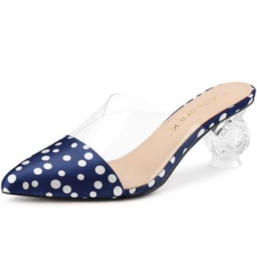 Imagem de Allegra K Mules femininas de salto grosso transparente de bolinhas, Azul, 35