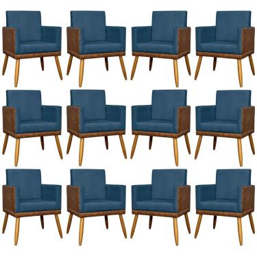 Imagem de Kit 12 Poltronas Decorativas Para Escritório Lis Corino e Pé Palito - Azul-marinho Suede Corino