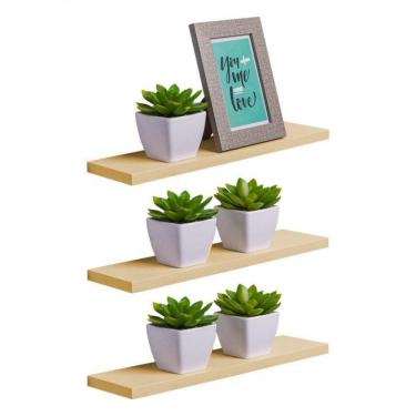 Imagem de Kit 3 Prateleiras 60 X 15cm Bege Claro Suporte Invisível