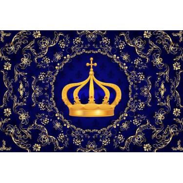 Imagem de Painel de Lona Coroa Azul Arabescos Dourados - Fabrika de Festa, 300x1