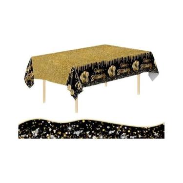 Imagem de Toalha De Mesa Dourada E Preta Com Glitter Para Aniversário De 30, 40,