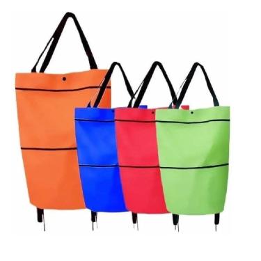Imagem de Carrinho Compras Feira Bolsa Dobrável Sacola Expansivel Multiuso Compacta Rodinhas Mercado Portatil
