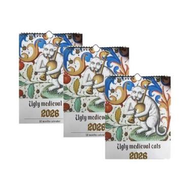 Imagem de Calendário De Parede Medieval Com Gatos 2026, 12 Meses, Tema De Gatos 