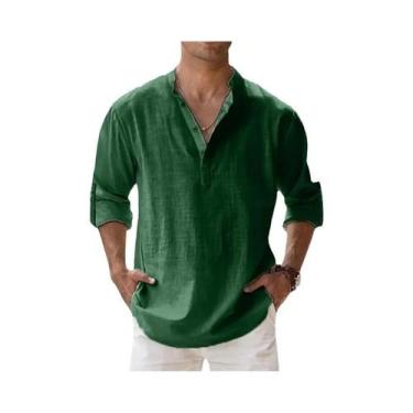 Imagem de Camisas Casuais Masculinas De Manga Longa Em Algodão Leve Com Gola Hav